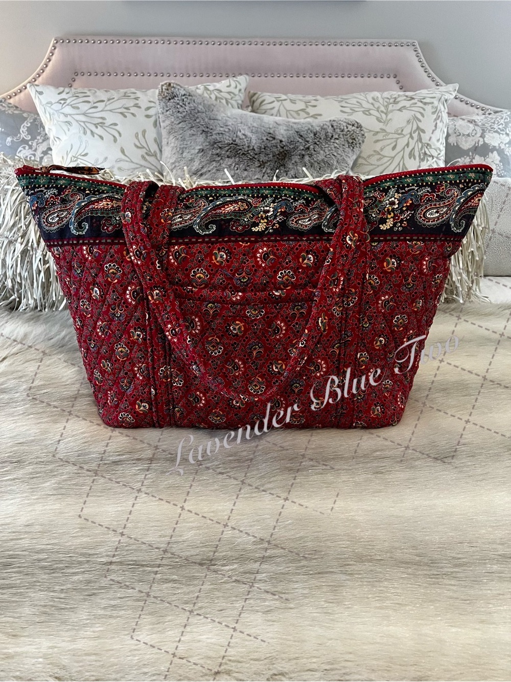 Vintage VERA BRADLEY Colette Red 2005 Miller Bag USA Carryon Tote Zip Top Blue